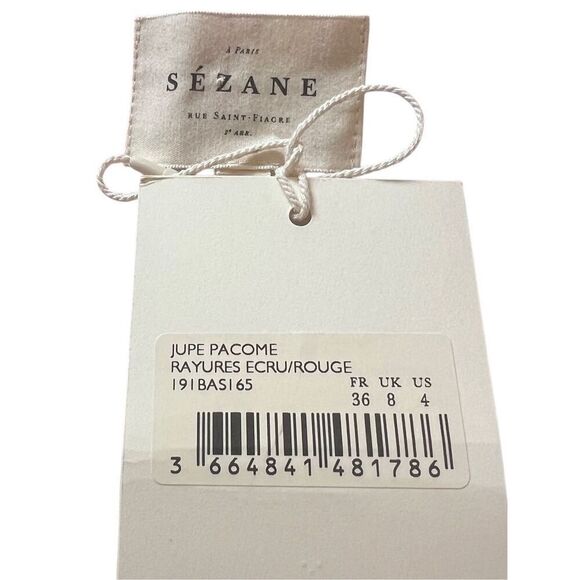 NWT Sezane Jupe Pacome faux wrap skirt sz 4 ecru/red - Picture 6 of 6